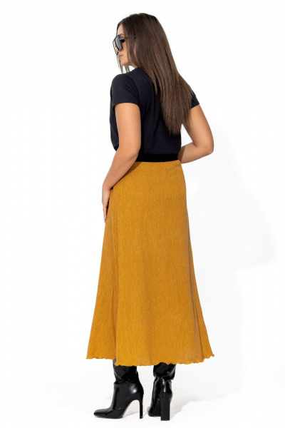 Юбка трапеция макси с поясом из эластичной жатки для повседневных образов Gold Style 2667 горчица - фото 6