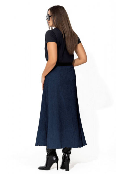 Юбка трапеция средней длинны из жатки с резинкой для женщин Gold Style 2667 темно-синий - фото 6