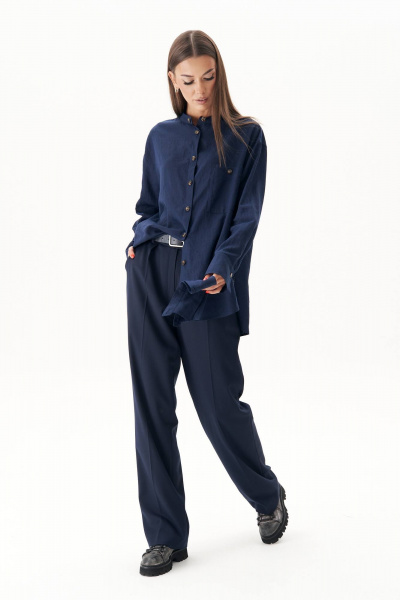 Классические брюки со шлёвками и мягкими складками для деловых повседневных образов Fantazia Mod 4934 темно-синий - фото 4