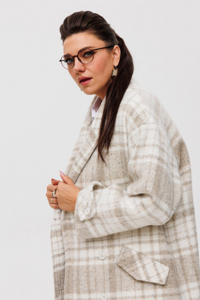 Пальто оверсайз с двубортным кроем и карманами из пальтовой ткани Anelli 1495 пастила - фото 7