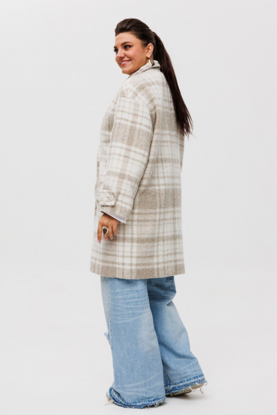 Пальто оверсайз с двубортным кроем и карманами из пальтовой ткани Anelli 1495 пастила - фото 5