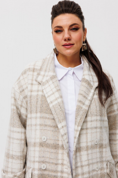 Пальто оверсайз с двубортным кроем и карманами из пальтовой ткани Anelli 1495 пастила - фото 4