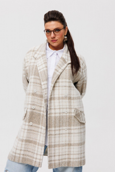 Пальто оверсайз с двубортным кроем и карманами из пальтовой ткани Anelli 1495 пастила - фото 2