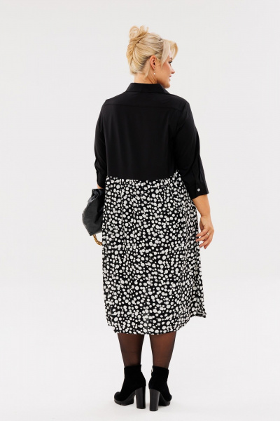 Демисезонное платье с элементами в стиле квик и сборками Anastasia 1107 черный/горох - фото 8