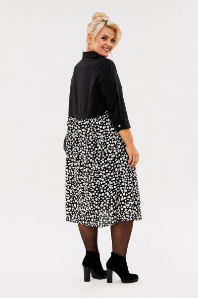 Демисезонное платье с элементами в стиле квик и сборками Anastasia 1107 черный/горох - фото 7