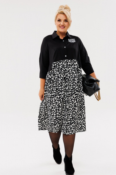 Демисезонное платье с элементами в стиле квик и сборками Anastasia 1107 черный/горох - фото 1