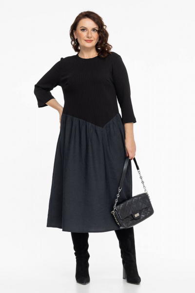 Платье свободного кроя из рикотажного трикотажа Дорофея 821 черный,графит - фото 6