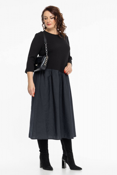Платье свободного кроя из рикотажного трикотажа Дорофея 821 черный,графит - фото 4