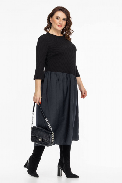 Платье свободного кроя из рикотажного трикотажа Дорофея 821 черный,графит - фото 1