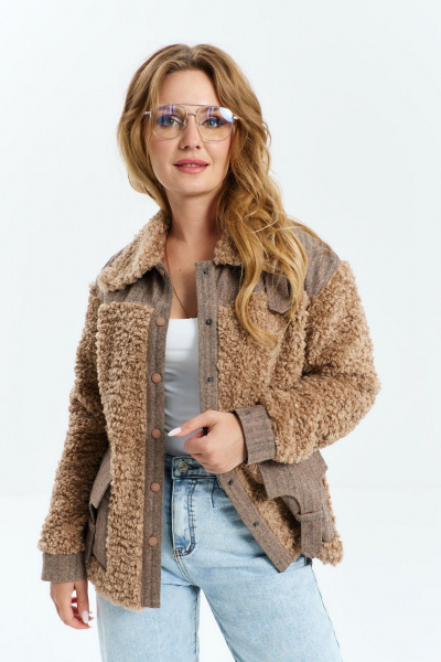 Жакет свободного кроя из костюмной ткани и искусственного меха Euromoda 557 - фото 4