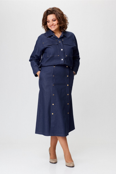 Джинсовый костюм куртка и юбка на каждый день Bonna Image 943 синий - фото 9