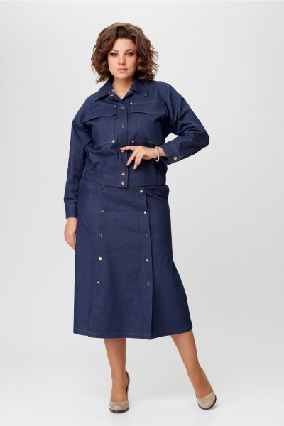 Джинсовый костюм куртка и юбка на каждый день Bonna Image 943 синий - фото 6