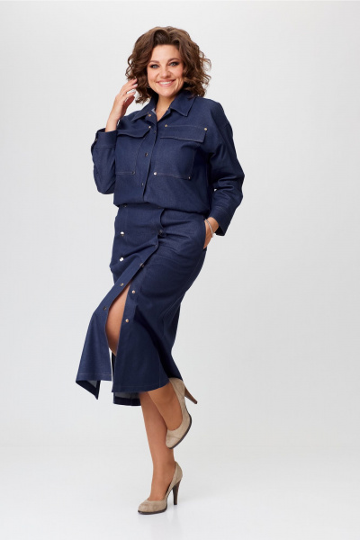 Джинсовый костюм куртка и юбка на каждый день Bonna Image 943 синий - фото 4