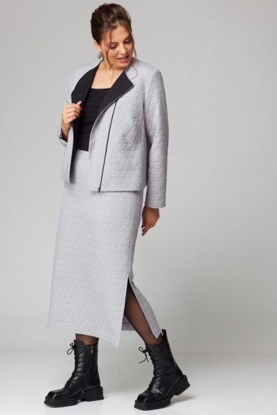 Трикотажный костюм жакет и юбка с асимметрией Мишель стиль 1222 жемчужный - фото 10