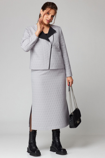 Трикотажный костюм жакет и юбка с асимметрией Мишель стиль 1222 жемчужный - фото 7