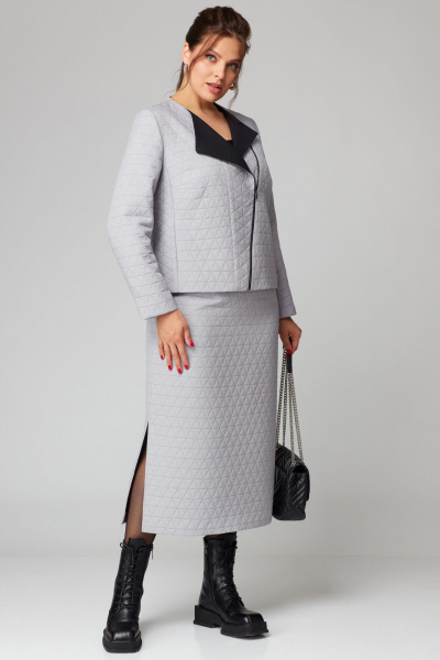 Трикотажный костюм жакет и юбка с асимметрией Мишель стиль 1222 жемчужный - фото 6