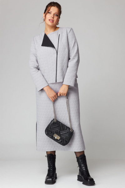 Трикотажный костюм жакет и юбка с асимметрией Мишель стиль 1222 жемчужный - фото 5