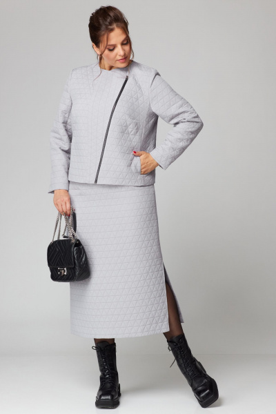 Трикотажный костюм жакет и юбка с асимметрией Мишель стиль 1222 жемчужный - фото 3