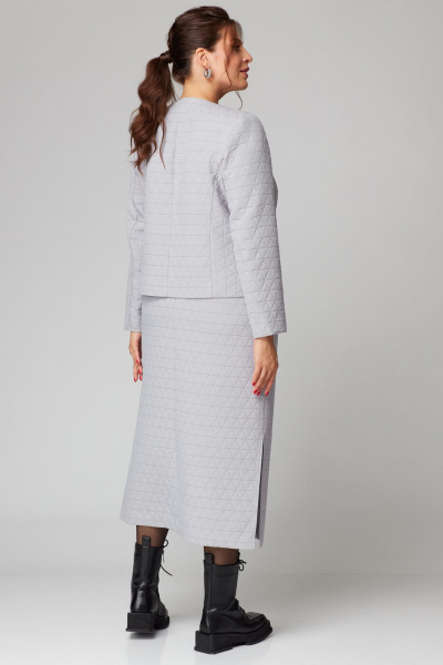 Трикотажный костюм жакет и юбка с асимметрией Мишель стиль 1222 жемчужный - фото 2