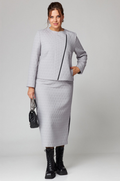 Трикотажный костюм жакет и юбка с асимметрией Мишель стиль 1222 жемчужный - фото 1