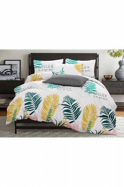 Белый комплект постельного белья 1,5-спальный СонМаркет Бязь Пальмы 13 1,5-а спальный - фото 1