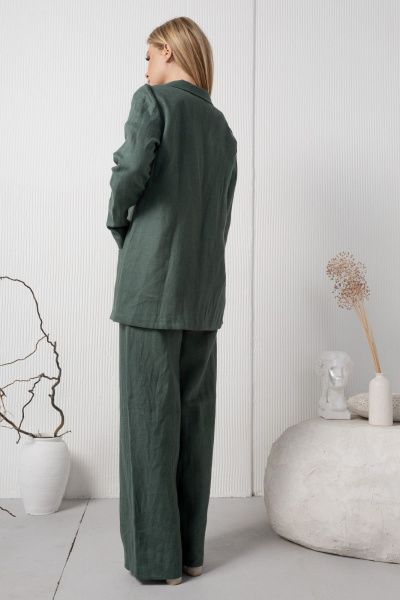 Зеленые льняные брюки с карманами на резинке AMORI 5194 темно-зеленый - фото 9