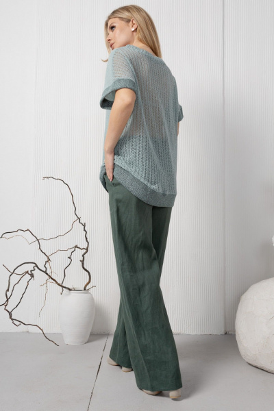 Зеленые льняные брюки с карманами на резинке AMORI 5194 темно-зеленый - фото 4