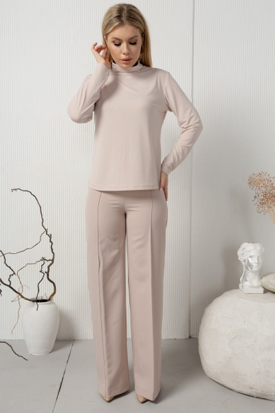 Бежевые широкие брюки с высокой талией AMORI 5195 телесный - фото 2