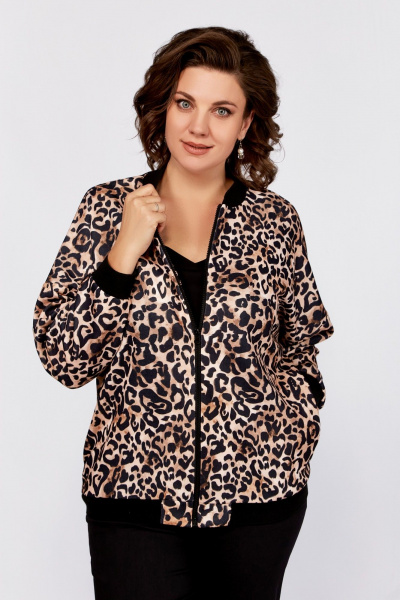 Коричневый бомбер свободного кроя в стиле casual Swallow 789 чёрный+принт"леопард" - фото 9