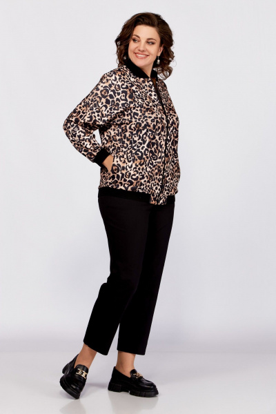 Коричневый бомбер свободного кроя в стиле casual Swallow 789 чёрный+принт"леопард" - фото 8
