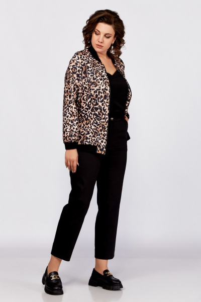 Коричневый бомбер свободного кроя в стиле casual Swallow 789 чёрный+принт"леопард" - фото 5