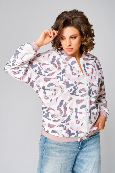 Мультиколор бомбер из вискозы и трикотажа Swallow 785 молочный+розово-серый_принт - фото 13