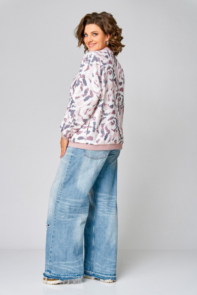 Мультиколор бомбер из вискозы и трикотажа Swallow 785 молочный+розово-серый_принт - фото 12