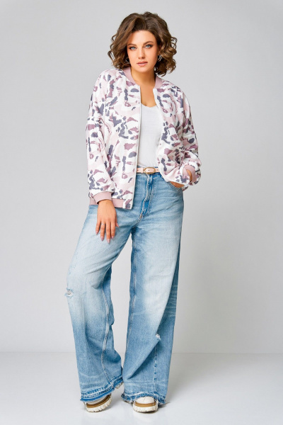 Мультиколор бомбер из вискозы и трикотажа Swallow 785 молочный+розово-серый_принт - фото 11