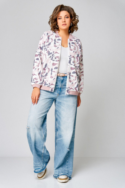 Мультиколор бомбер из вискозы и трикотажа Swallow 785 молочный+розово-серый_принт - фото 10