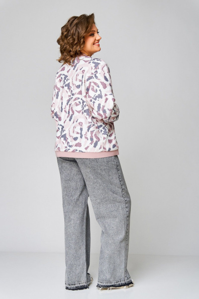 Мультиколор бомбер из вискозы и трикотажа Swallow 785 молочный+розово-серый_принт - фото 8