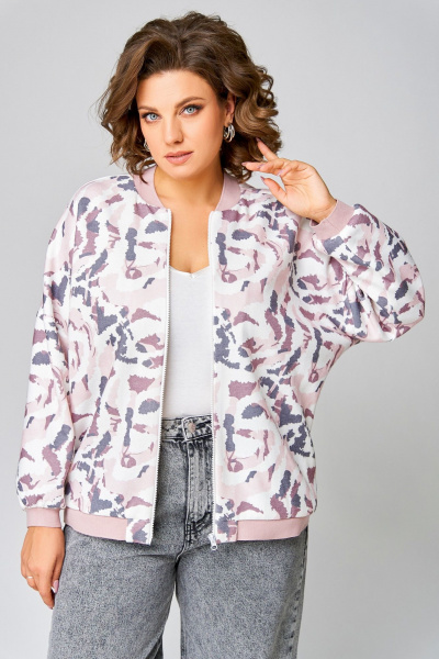Мультиколор бомбер из вискозы и трикотажа Swallow 785 молочный+розово-серый_принт - фото 1