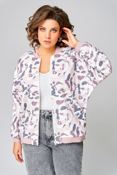 Мультиколор бомбер из вискозы и трикотажа Swallow 785 молочный+розово-серый_принт - фото 2