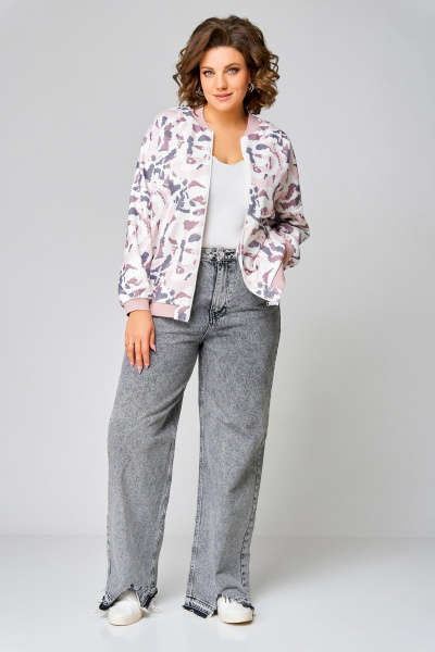 Мультиколор бомбер из вискозы и трикотажа Swallow 785 молочный+розово-серый_принт - фото 7
