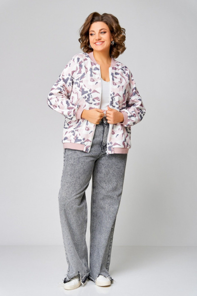 Мультиколор бомбер из вискозы и трикотажа Swallow 785 молочный+розово-серый_принт - фото 5