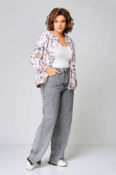 Мультиколор бомбер из вискозы и трикотажа Swallow 785 молочный+розово-серый_принт - фото 4