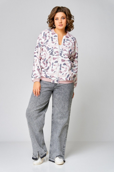 Мультиколор бомбер из вискозы и трикотажа Swallow 785 молочный+розово-серый_принт - фото 3