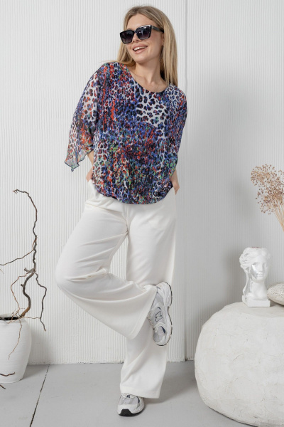 Молочные широкие брюки трикотажные на резинке AMORI 5197 молоко - фото 1