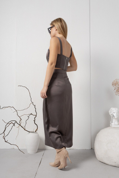 Топ карсетный из атласа с застежкой-молнией AMORI 6444 графит - фото 5