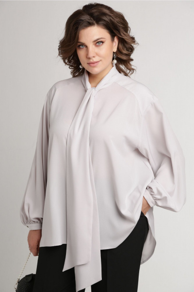 Блуза с воротником аскот и пышными рукавами Aira Style 24-052 серая_роза - фото 11