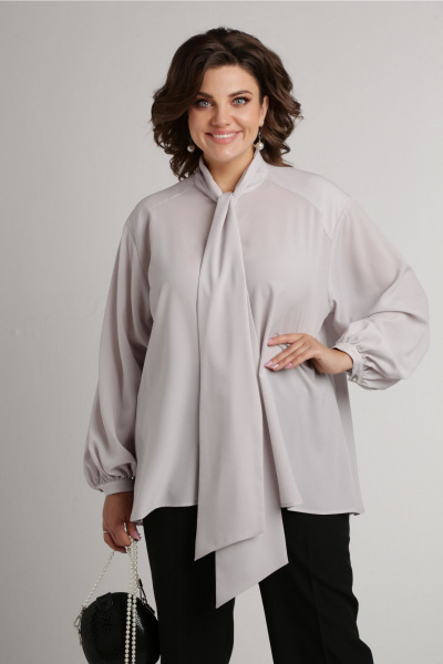 Блуза с воротником аскот и пышными рукавами Aira Style 24-052 серая_роза - фото 10