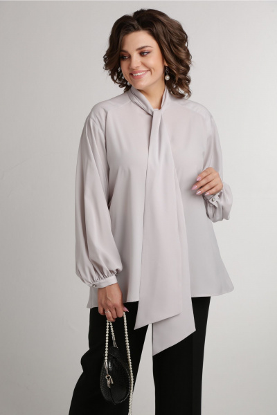 Блуза с воротником аскот и пышными рукавами Aira Style 24-052 серая_роза - фото 8