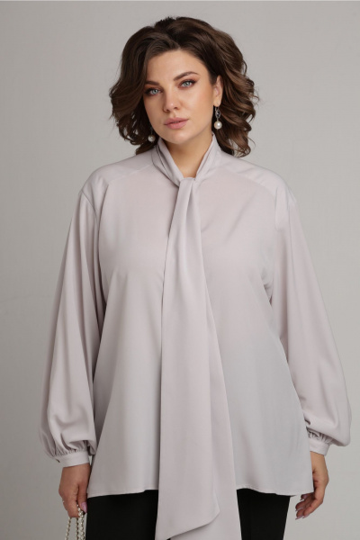 Блуза с воротником аскот и пышными рукавами Aira Style 24-052 серая_роза - фото 7