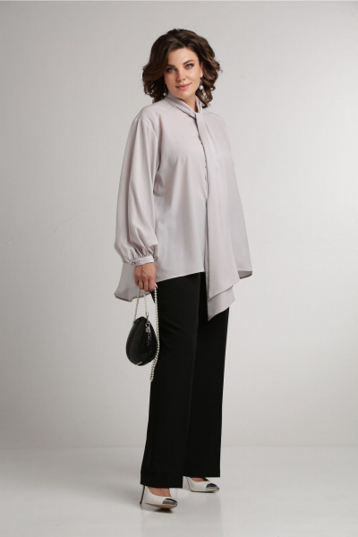 Блуза с воротником аскот и пышными рукавами Aira Style 24-052 серая_роза - фото 2