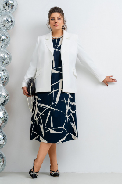 Костюм с платьем А-образного силуэта и жакетом Aira Style 24-31 молочный-синий - фото 8